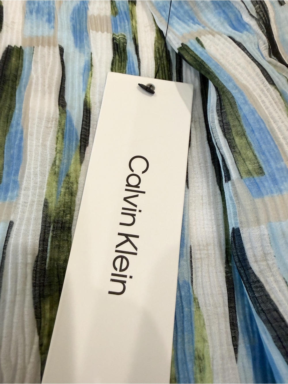 Calvin Klein Abstract Stripe Ruffle Neck Sleeveless Blouse Top Blue Green M NWT - Picture 13 of 15